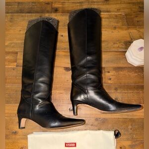 STAUD Wally Leather Knee High Boots Black Heeled